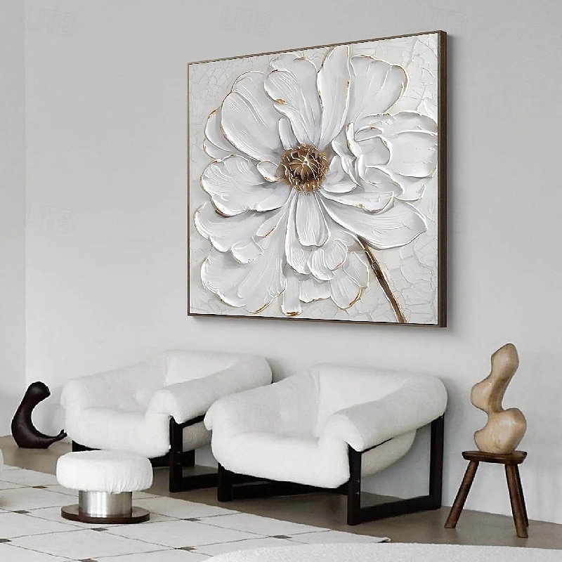 peinture à l'huile peinte à la main peinture florale 3D couteau à palette fait à la main fleurs peinture à l'huile art mural grande peinture texturée blanche 3D peintures décoratives modernes de 2025 ? $125.99 –P3