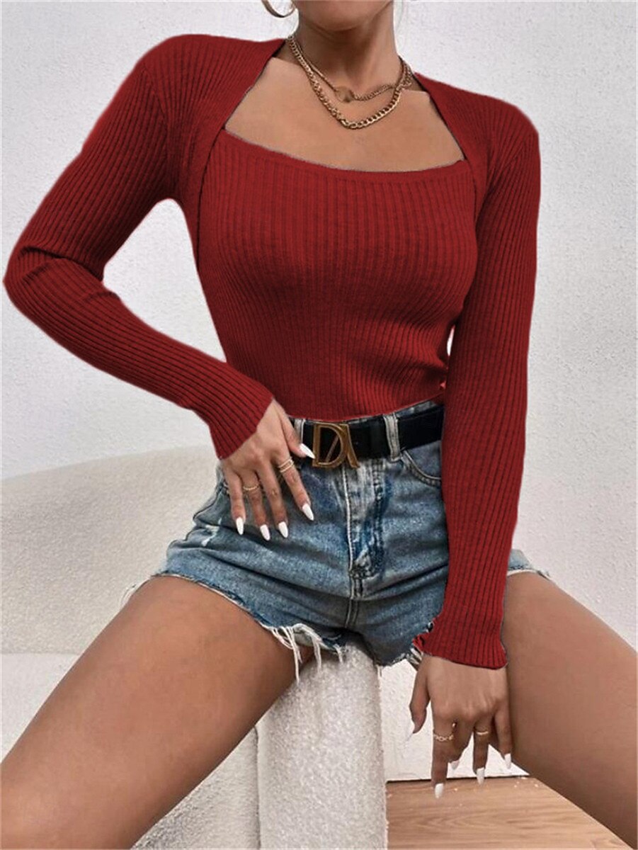 Per donna maglietta Liscio Di tendenza Moderno Informale Manica lunga Squadrata Top regolari Giornaliero Fine settimana Nero Bianco Rosso Grigio Autunno Inverno del 2025 a $25.99 –P7
