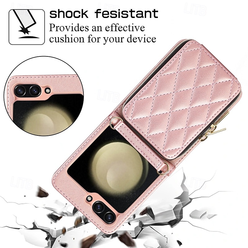 Phone Case For Z Flip 6 Z Flip 5 Z Flip 4 Z Flip 3 Back Cover with Stand Holder Zipper Card Slot Retro TPU PU Leather 2025 - $26.99 –P6