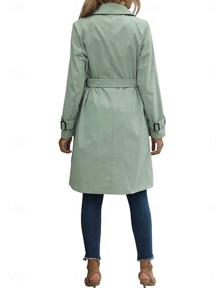 Dam Kappa Utomhus Gata Dagliga kläder Höst Vinter Lång Täcka Normal Håller värmen Andningsfunktion Stylish Ledigt Jacka Långärmad Slät Med fickor Med bälte Grön Kaki 2025 - $73.99 –P5