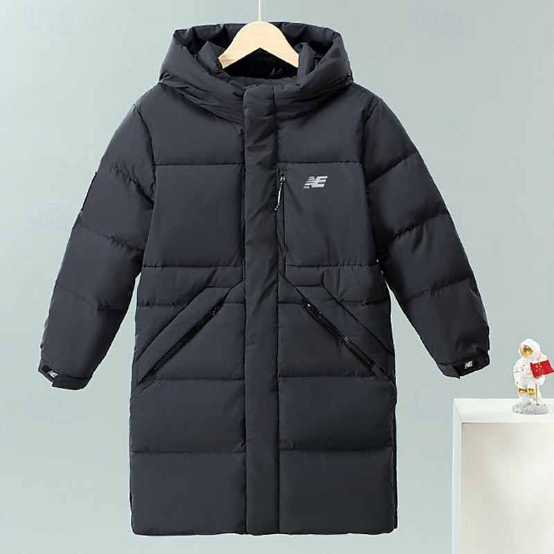 Barn Pojkar Ner Hoodiejacka Pufferjacka Ytterkläder Ensfärgat Långärmad Ficka Täcka Utomhus Dagligen Grundläggande Svart Höst Vinter 5 år + 2025 - $117.99 –P4