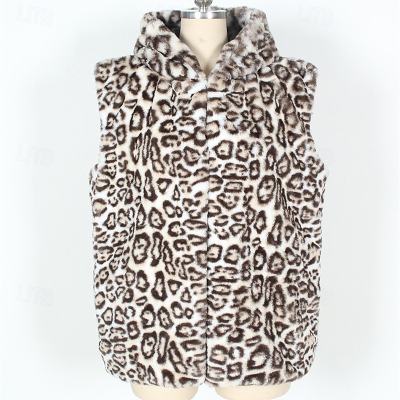 Men's Vest Faux Fur Gilet Daily Date Vacation Fashion Casual Fall & Winter Keep Warm Polyester Comfortable Leopard Print Cardigan Stand Collar Regular Fit White Yellow Brown Vest 2026 - $41.99 –P11