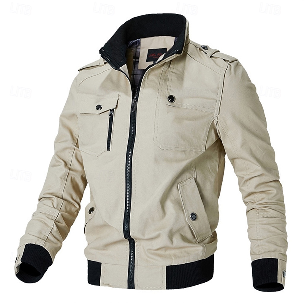 Men's Trucker Jacket Bomber Jacket Casual Jacket Work Jacket Outdoor Daily Wear Wearable Pocket Spring &  Fall Plain Fashion Streetwear Standing Collar Short Black Burgundy Navy Blue Khaki Army Green 2026 - $42.99 –P2