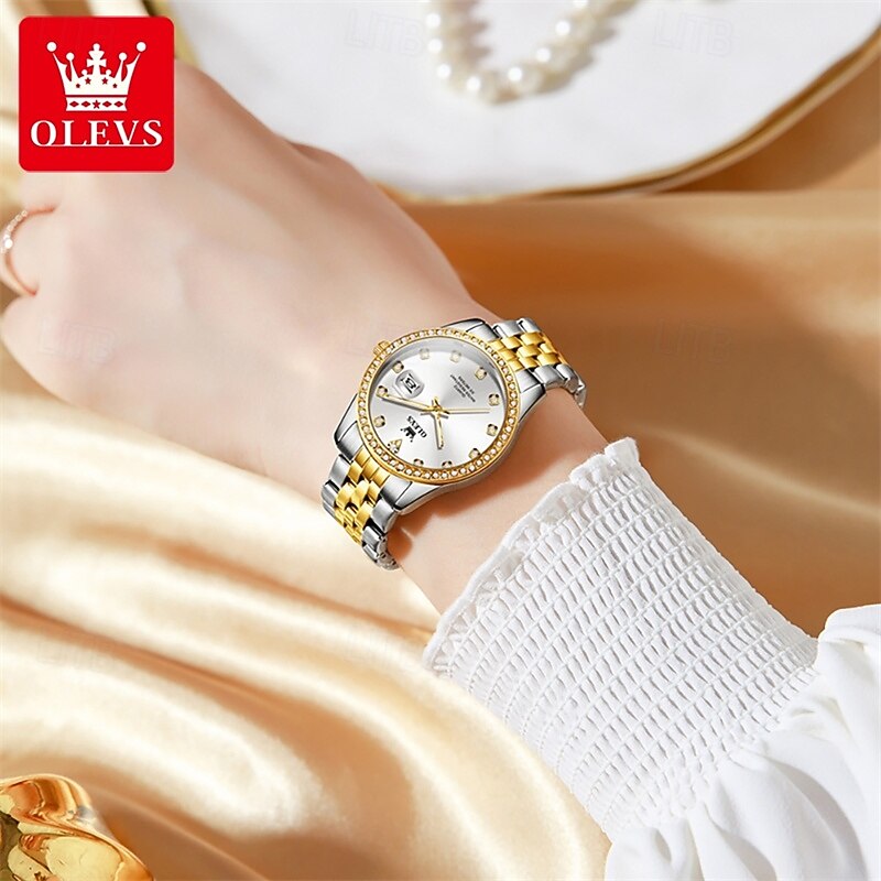 New Olevs Olevs Brand Mother's Day Gift for Women'S Trend Fashion Steel Belt Watch Calendar Luminous With Diamonds Simple Leisure Quartz Watch Waterproof Sports Versatile Wristwatch 2026 - $32.99 –P14