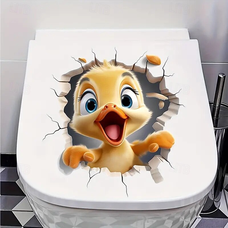 Autocollant pour couvercle de toilette en forme de canard animal de dessin animé 3D - Décoration murale autocollante vibrante pour salle de douche, chambre ou tout support mural - Solution de de 2026 ? $10.49 –P2