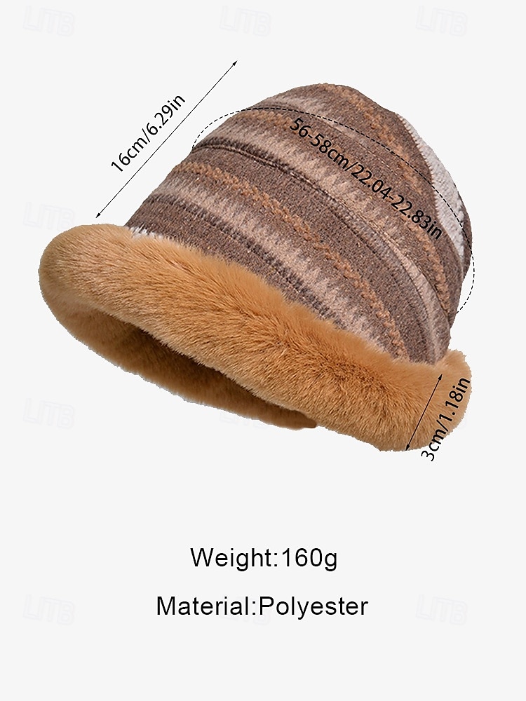 Women's Cozy Faux Fur Winter Hat – Vintage Striped Knit Bucket Hat with Warm Plush Lining 2025 - $14.99 –P7