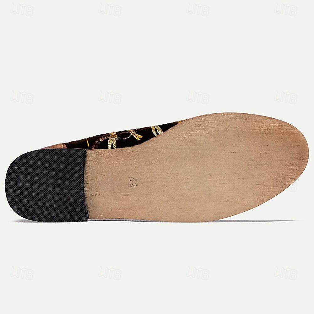 sapatos oxford vintage masculinos com cadarço - preto com tecido jacquard libélula, biqueira e salto de couro sintético marrom, ideais para estilos casuais e retrô de 2025 por $54.99 –P6