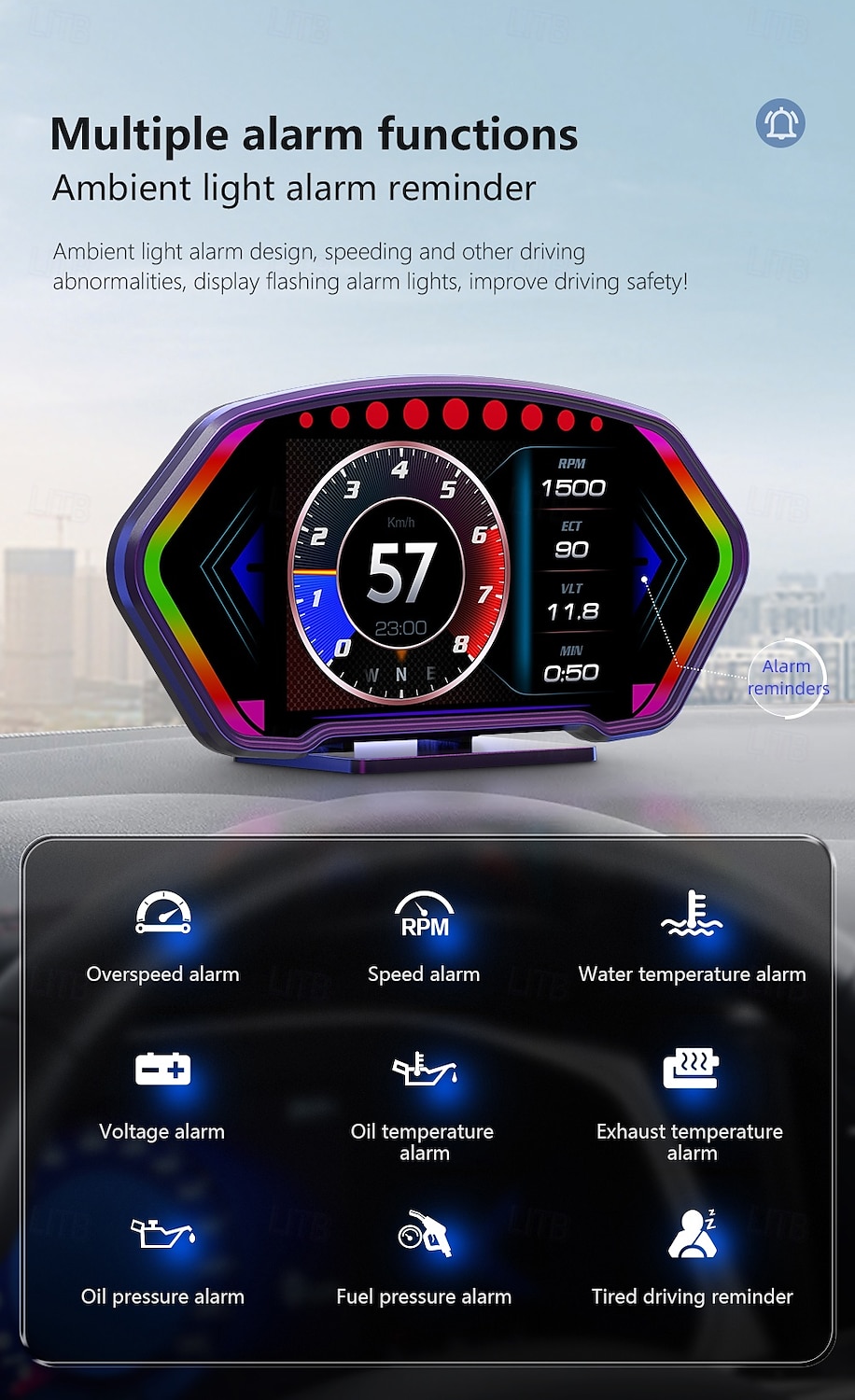 2025年 p3 gps スピードメーター hud obd2 ヘッドアップディスプレイ オンボードコンピューター 車の電圧 rpm 水温 傾斜計 アラームゲージ付き  コレクション – $118.99 –P8
