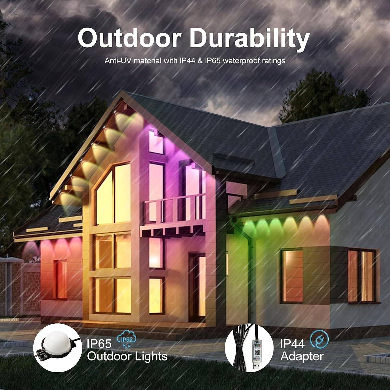 USB-interface zwart permanent dakrandlicht, led-lichtsnoer eeuwigheidsverlichting 49ft 50 leds met bluetooth-app met IR44-toetscontroller RGB-intelligent licht IP65 waterdicht dak kerstvakantie buiten 2025 - $104.99 –P6