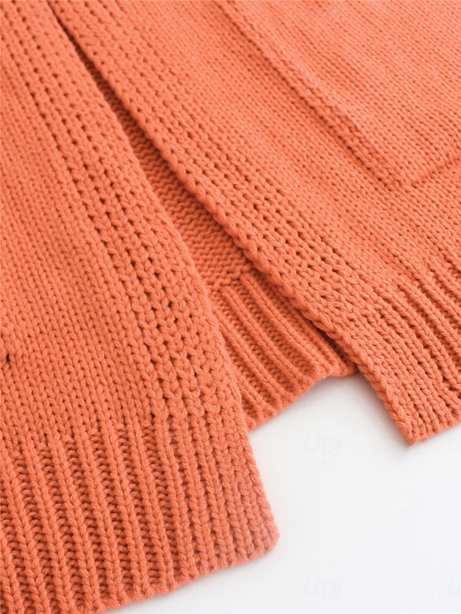 Per donna Felpa Cardigan Informale Morbido Colore puro A coste Apertura anteriore Tasche Lavorato a maglia Manica lunga Top regolari Maglia Esterno Giornaliero Fine settimana Arancione Autunno Inverno del 2025 a $56.99 –P6