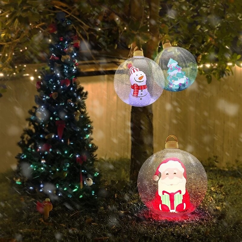 60 cm transparenter aufblasbarer RGB-Weihnachtsballon mit Licht, riesige große Weihnachtsdekoration für draußen, aufblasbarer Weihnachtsball aus PVC für Weihnachtsdekoration im Garten, Hof und auf der Terrasse 2025 - $29.99 -P14