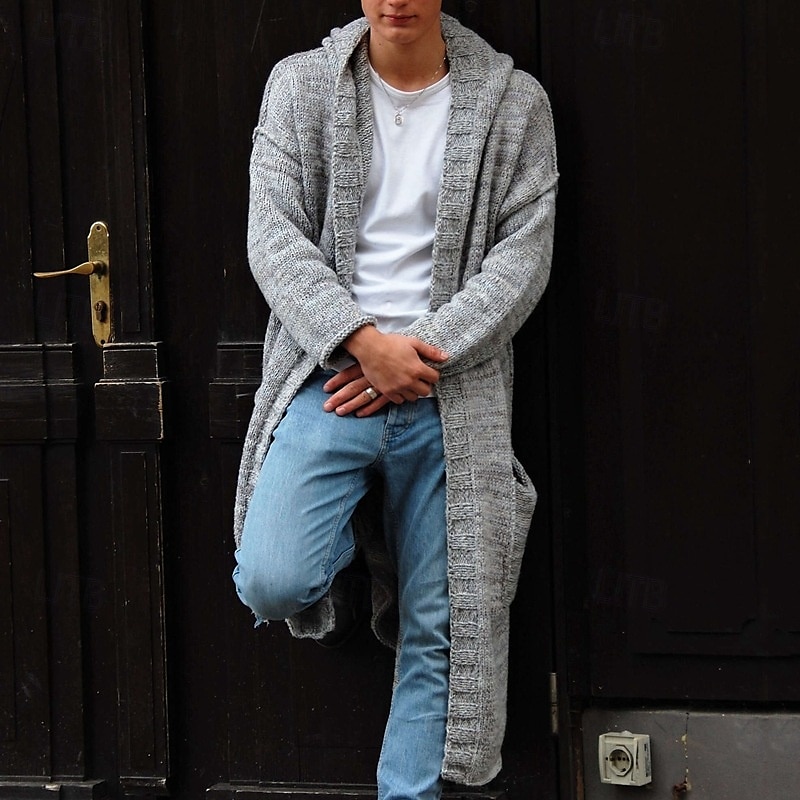 Homme Gilet Cardigan Pull en tricot A côtes Tricoter Longue Poche Plaine / Solide Capuche Mode Classique Usage quotidien Rendez-vous Vêtement Tenue Automne hiver Gris M L XL de 2025 ? $42.99 –P2
