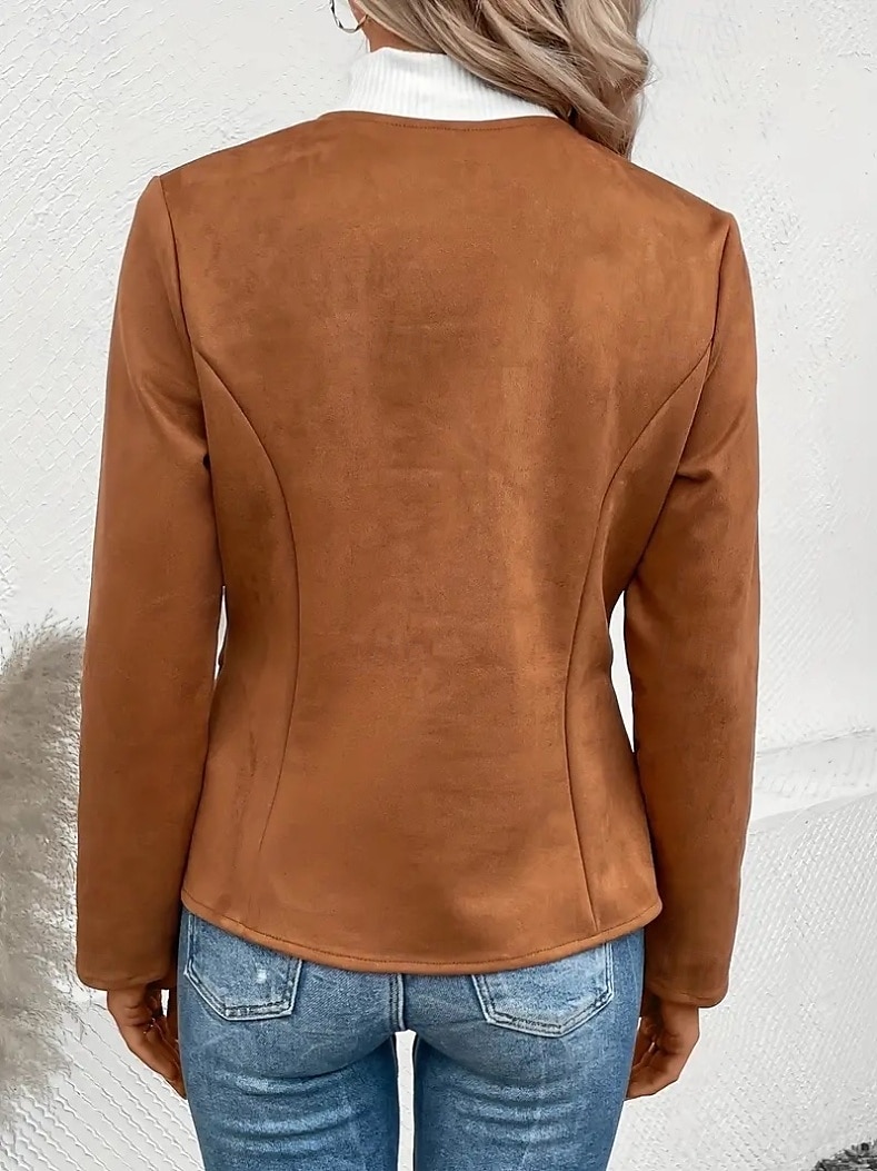 Damen Jacke Schulanfang Zip Feste Farbe Vintage Regular Fit Oberbekleidung Langarm Frühling Schwarz S 2025 - $28.99 –P2
