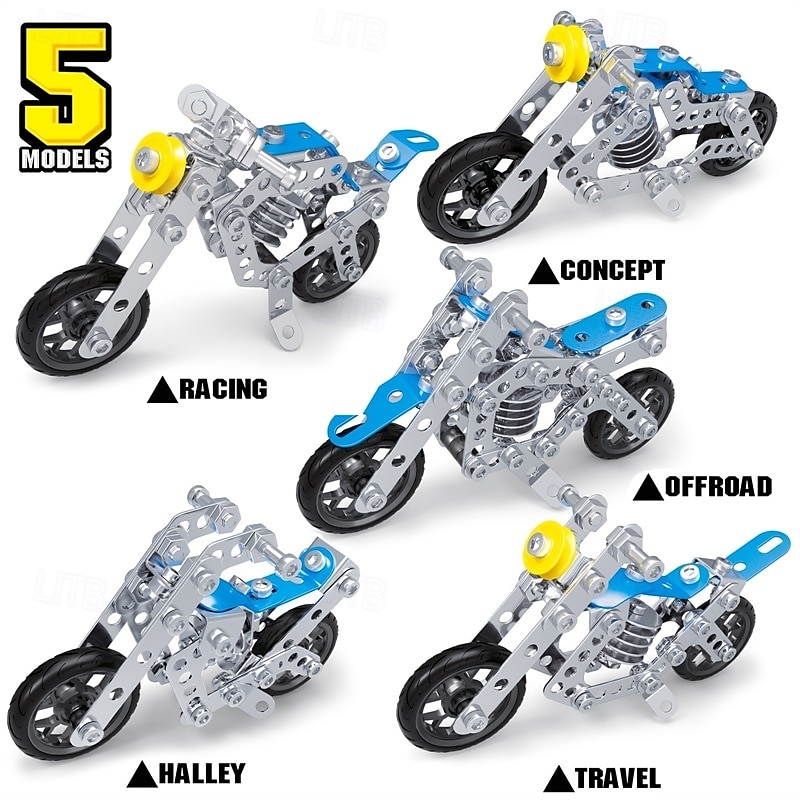 Motorcycle Stem Building Toys For Kids Metal Building Construction Model Kit 5 Variable Multi Shape Motorbike Steam Educational Toys (139PCS) Halloween/Thanksgiving Day/Christmas gift 2025 - $19.49 –P13