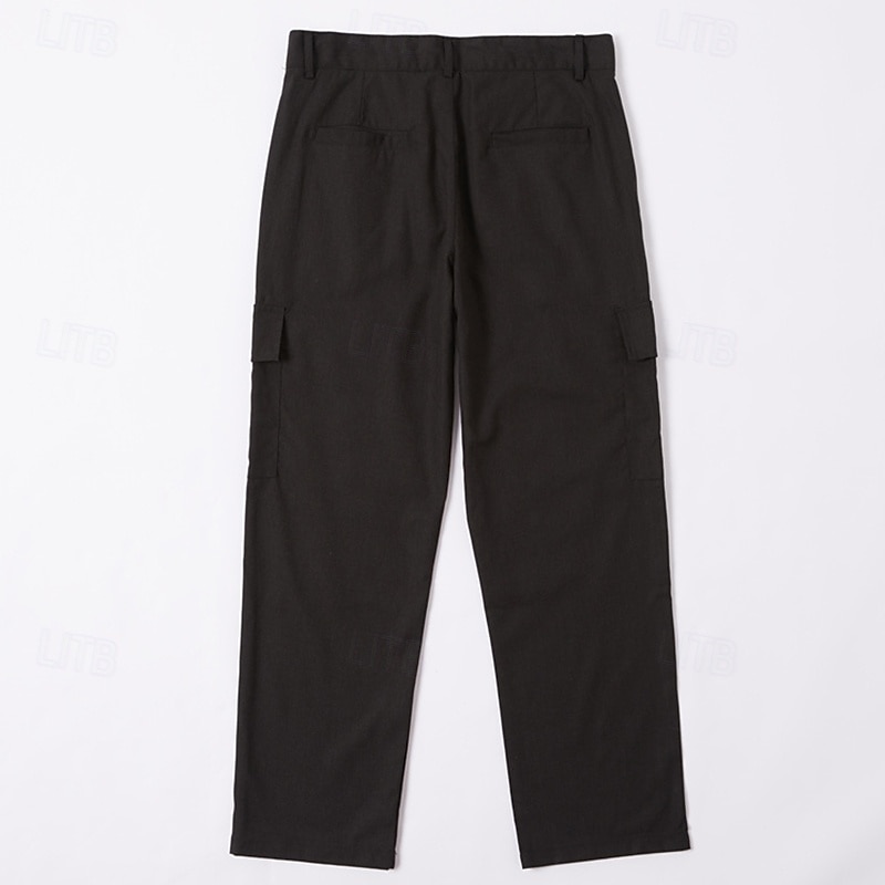 Herr Linne Byxor Långbyxor Sommarbyxor Flera fickor Rakt ben Slät Komfort Andningsfunktion Fullängd Utomhus Dagligen Utekväll Mode Streetwear Svart Vit 2025 - $29.99 –P2
