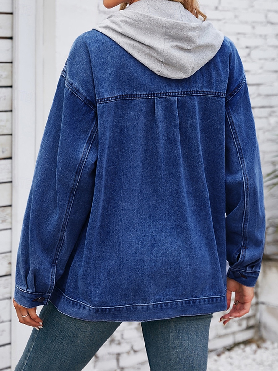 Dam Hoodiejacka Jeansjacka Utomhus Gata Dagliga kläder Höst Vinter Normal Täcka Normal Håller värmen Andningsfunktion Stylish Ledigt Jacka Långärmad Ensfärgat Med fickor Ljusblå Svart Marinblå 2025 - $57.99 –P10