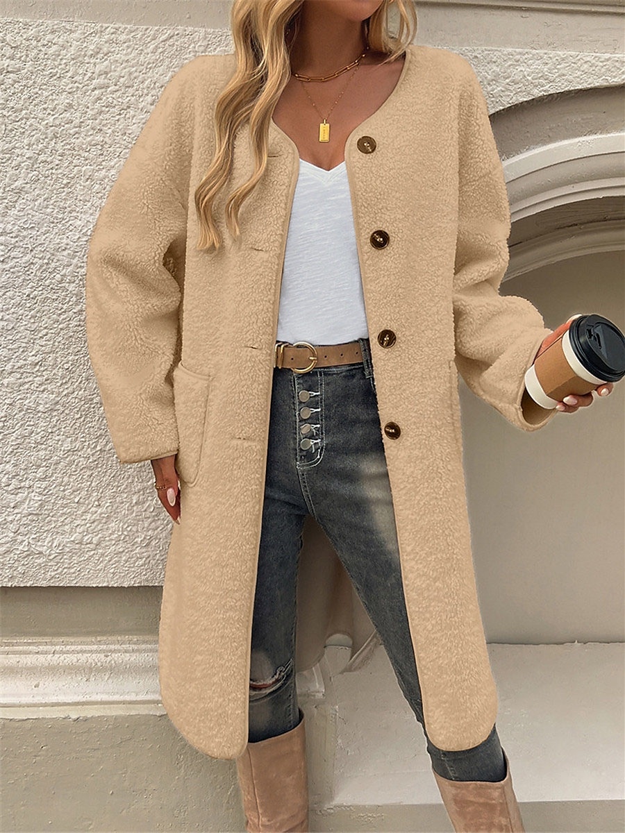 Per donna Cappotto invernale Esterno Strada Da tutti i giorni Autunno Inverno Lungo Cappotto Standard Tenere al caldo Traspirante Moda Informale Giacca Manica lunga Liscio Con tasche Verde militare del 2025 a $62.99 –P10