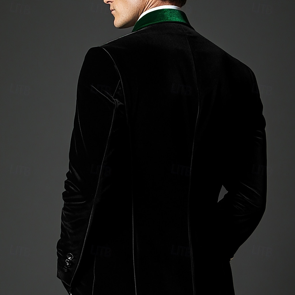 Giacca blazer in velluto per uomo smoking natalizio vintage giacca patchwork nera e verde taglia standard del 2025 a $85.99 –P3