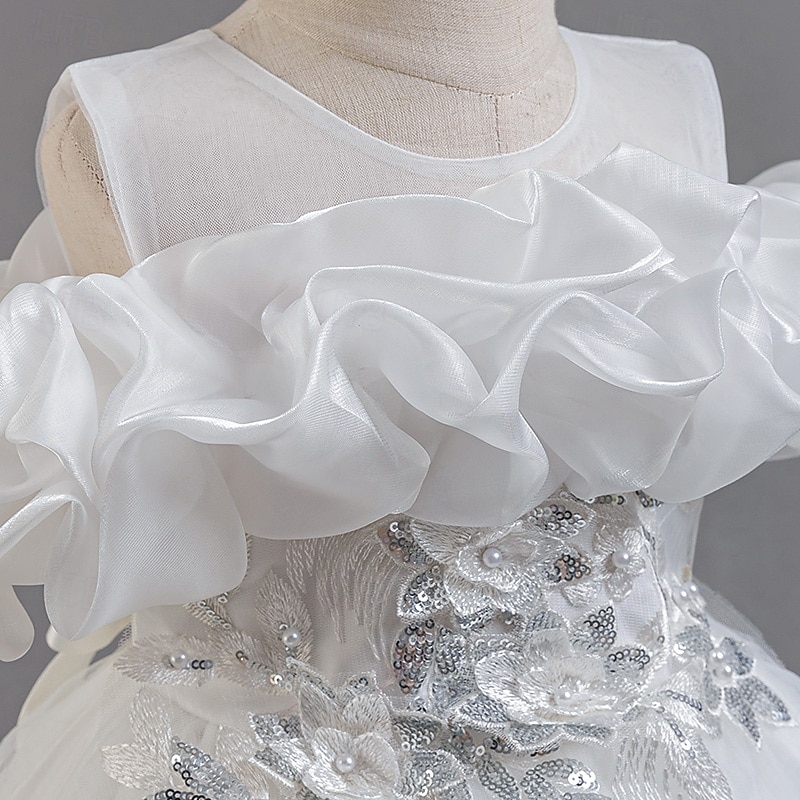 Copii Fete Rochie de petrecere Floral Floare Manșon scurt Nuntă Ocazie specială Zdrobit Fermoar Frumoasa Dulce Bumbac Poliester Asimetric Rochie de petrecere Vară Primăvară Toamnă 4-13 ani Alb 2025 - $41.99 –P3