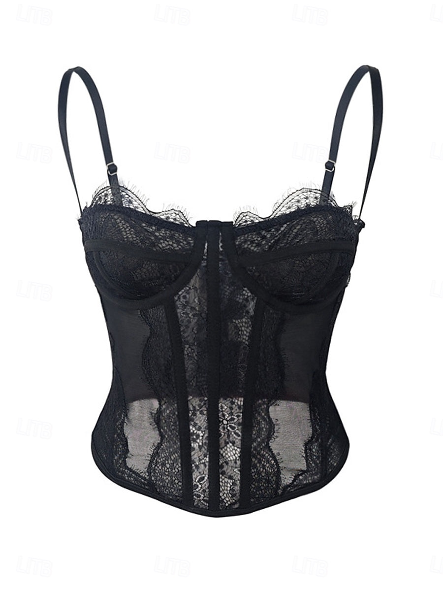 Women's Loungewear Pure Color Corsets Carnival Party Valentine's Day Breathable Straps Sleeveless Lace Backless Summer Spring Home Outfits 2025 - $23.99 –P15
