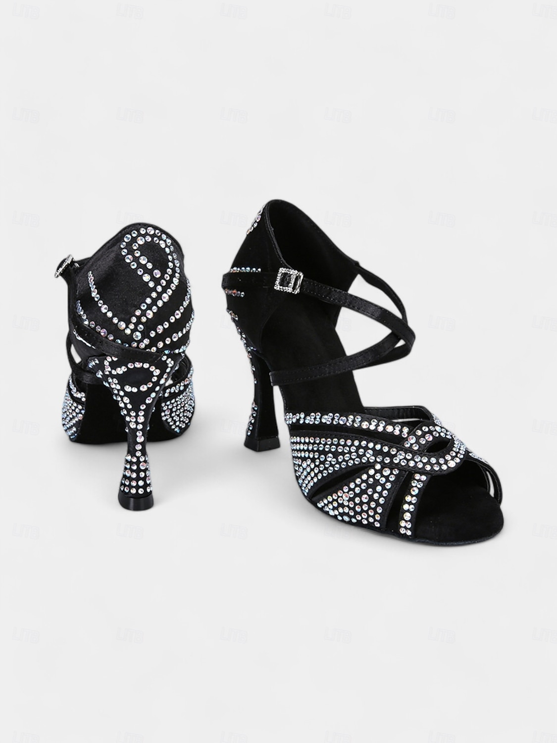 Escarpins de danse pour femmes en strass dorés avec brides croisées et semelle en daim – idéals pour les spectacles de danse de salon et de danse latine de 2025 ? $54.99 –P4