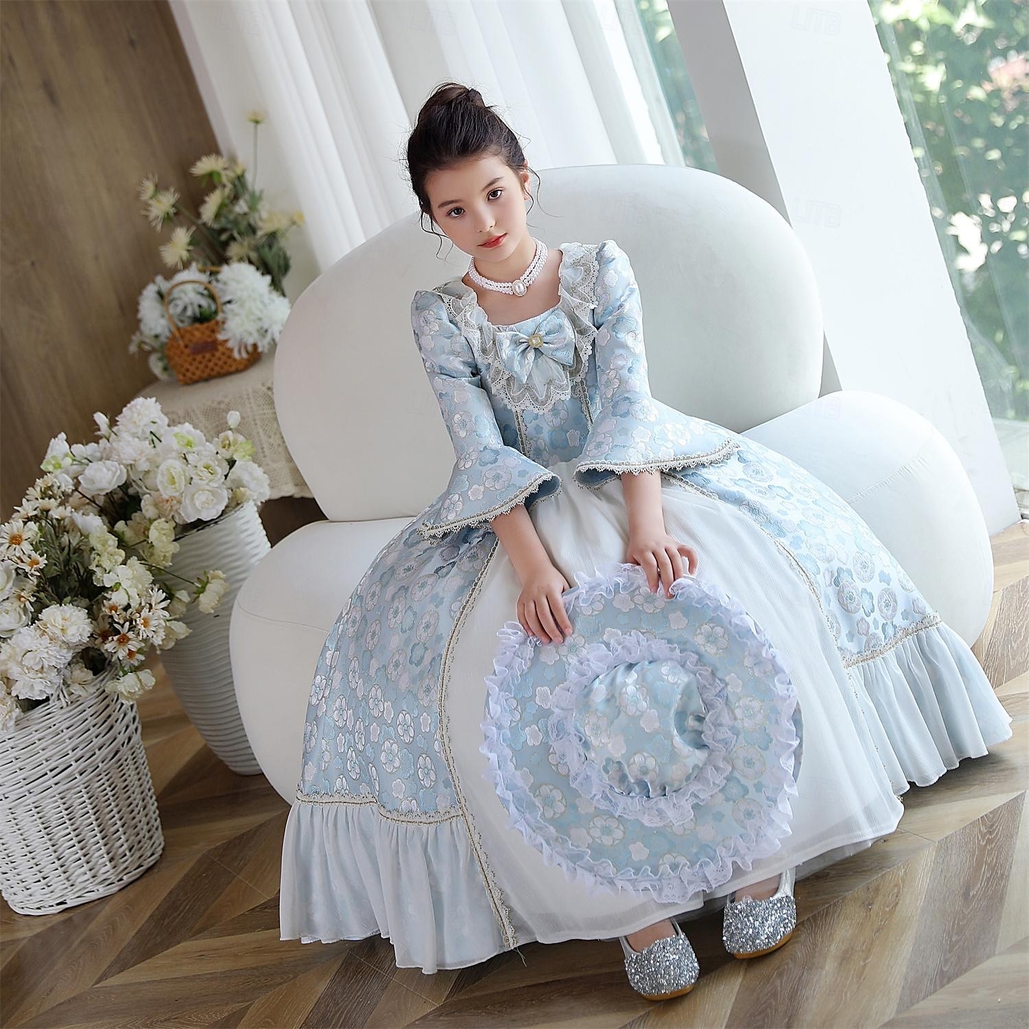 Gothic Rococo Vintage Inspired Medieval Dress Masquerade Flower Girl Dress Prom Dress Princess Shakespeare Girls Solid Color Ball Gown Halloween Wedding Party Wedding Guest Dress 2024 122.99