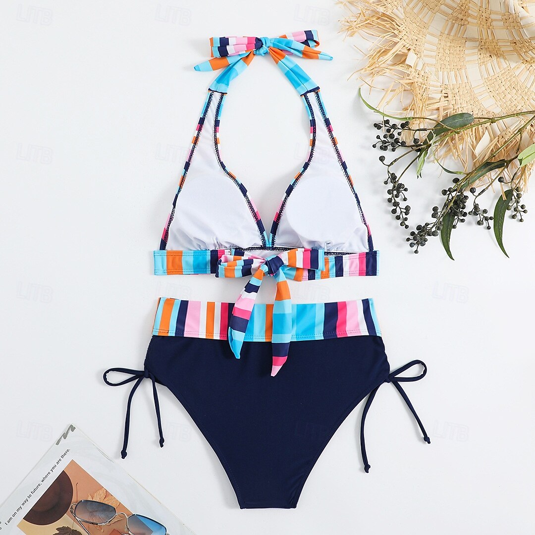 Femme Maillots de Bain Bikinis Maillot de bain Vacances Drapeau Rayé Sans Bretelles Maillots de bain de 2025 ? $23.99 –P6
