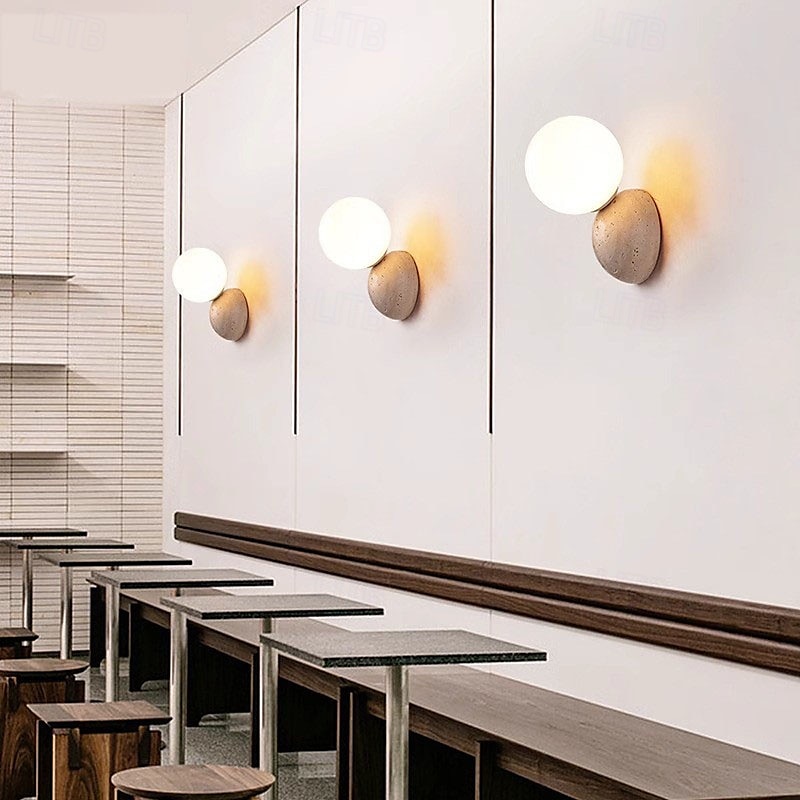 Apliques de pared de estilo japonés wabi-sabi, lámparas de pared con pantalla de vidrio lechoso, luces de pared de piedra 2025 - €59.99 –P6