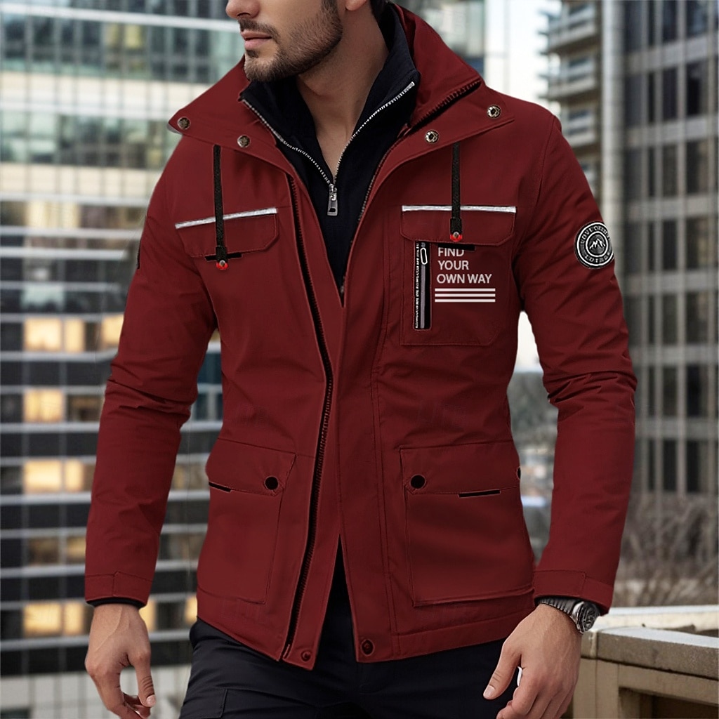 Herr Vinterkappa Vinterjacka Fleece-jacka Sportrock Utomhus Camping och vandring Vattentät Vindtät jacka Dragkedja Ficka Höst Vinter Ensfärgat Mode Streetwear Huva Normal Svart Vit Vin Armégrön Jacka 2025 - $63.99 –P4