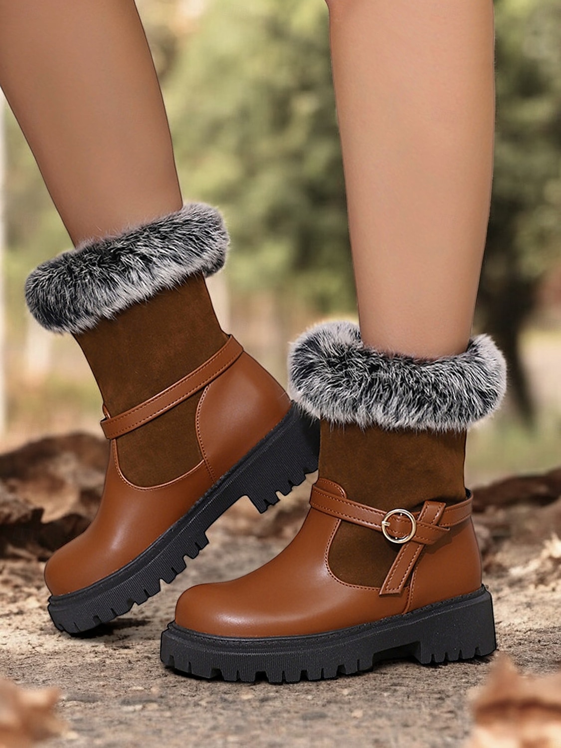 botas de inverno femininas com acabamento em pele sintética – botas de cano curto estilosas e quentes com detalhe de fivela e sola resistente, perfeitas para aventuras ao ar livre em climas frios de 2025 por $59.99 –P4