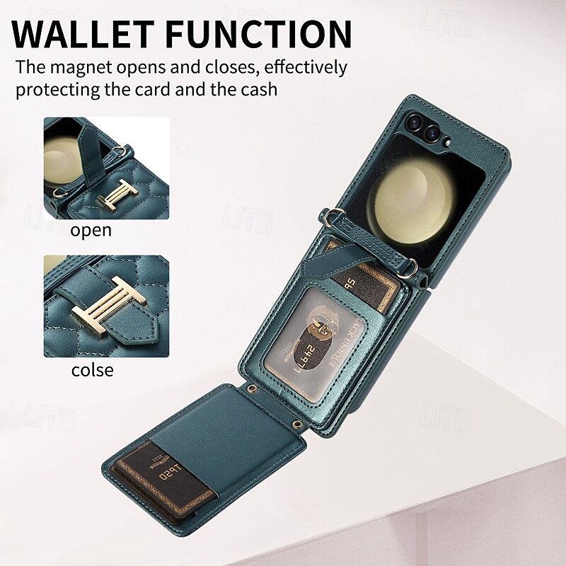 Phone Case For Z Flip 5 Z Flip 4 Z Flip 3 Back Cover with Stand Holder with Lanyard with Wrist Strap Retro TPU PU Leather 2025 - $23.99 –P9