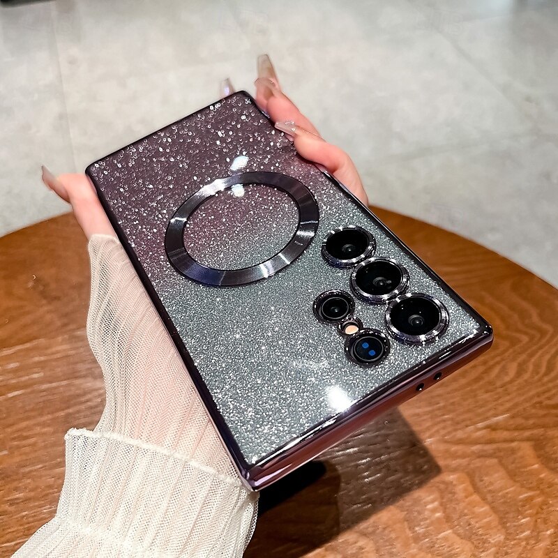 teléfono Funda Para S24 S24 Ultra Plus S24 FE S23 S23 Ultra S23 Plus S25 Ultra Funda Trasera Magnética Soporte de carga inalámbrica Brillo ostentoso brillante Retro TPU Enchapado ordenador personal 2025 - $14.99 –P8