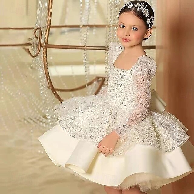 Infantil Para Meninas Vestido de festa Côr Sólida Manga Longa Espetáculo Com Transparência Princesa Doce Com Transparência Longuette Vestido da bainha Vestido De Tule Verão Primavera Outono Crianças de 2025 por $79.99 –P2