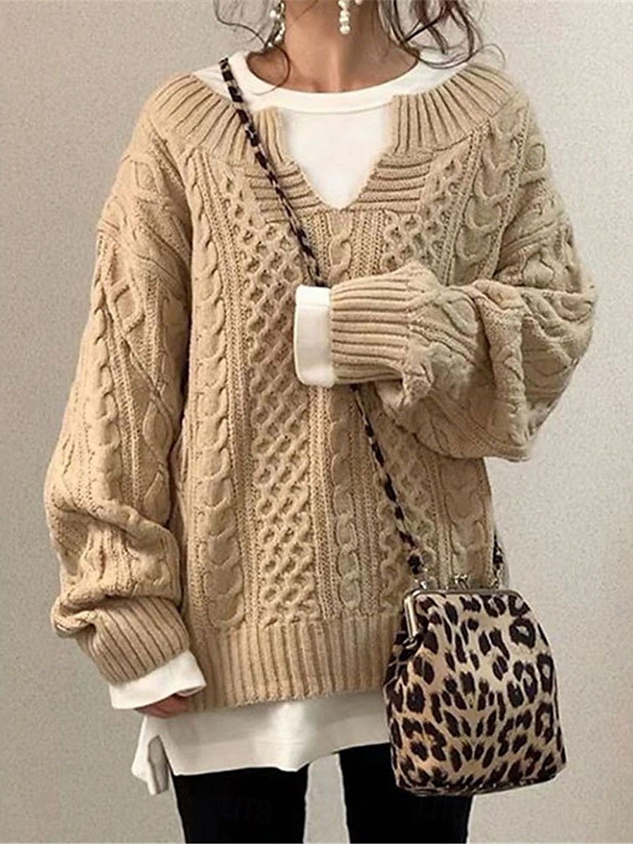 Damskie Sweter Sweter sweter Codzienny Miękkie Czyste kolory Kable W serek Dzianiny Długi rękaw Długie topy Robić na drutach Na zewnątrz Codzienny Weekend Biały Rumiany róż Jesień Zima 2025 - $51.99 –P1