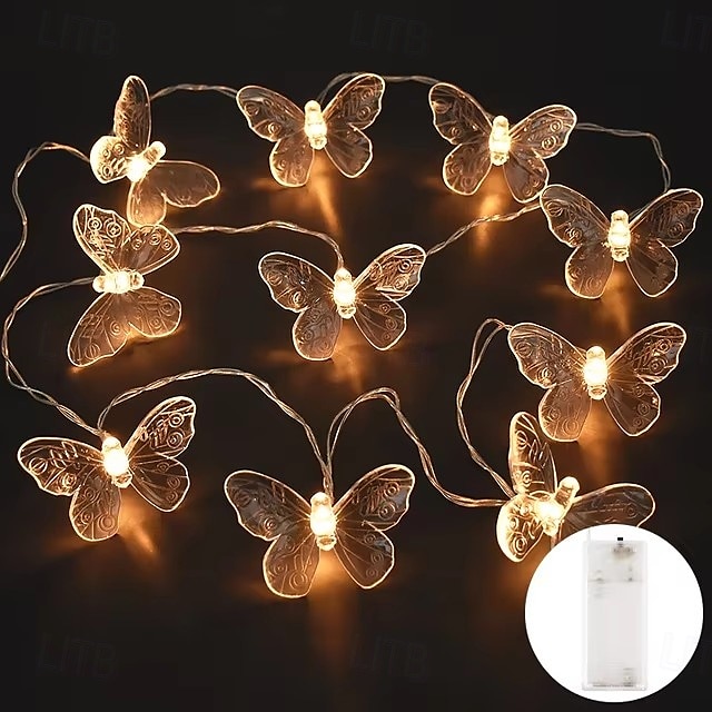 Guirlande lumineuse papillon, 1,5 m/3 m, 10/20 LED, alimentée par batterie, pour Noël en intérieur&amp;décoration extérieure de 2025 ? $13.49 –P10