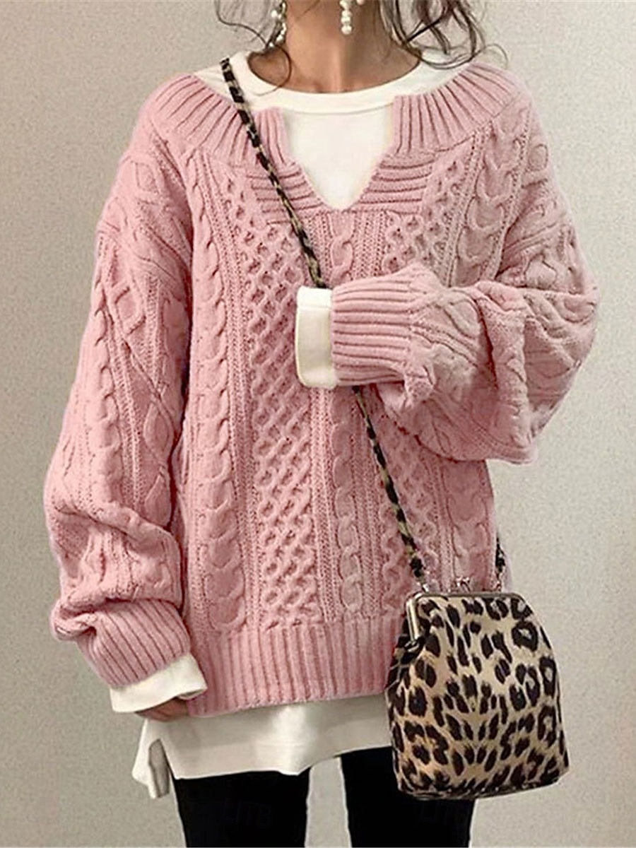 Damskie Sweter Sweter sweter Codzienny Miękkie Czyste kolory Kable W serek Dzianiny Długi rękaw Długie topy Robić na drutach Na zewnątrz Codzienny Weekend Biały Rumiany róż Jesień Zima 2025 - $51.99 –P2