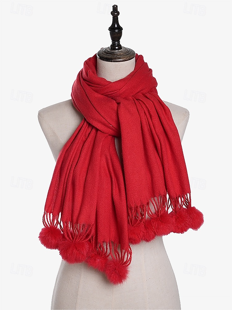 Bufanda roja de invierno para mujer con borlas de pompones: una bufanda acogedora y elegante para el clima frío y los atuendos festivos 2025 - $14.99 –P3