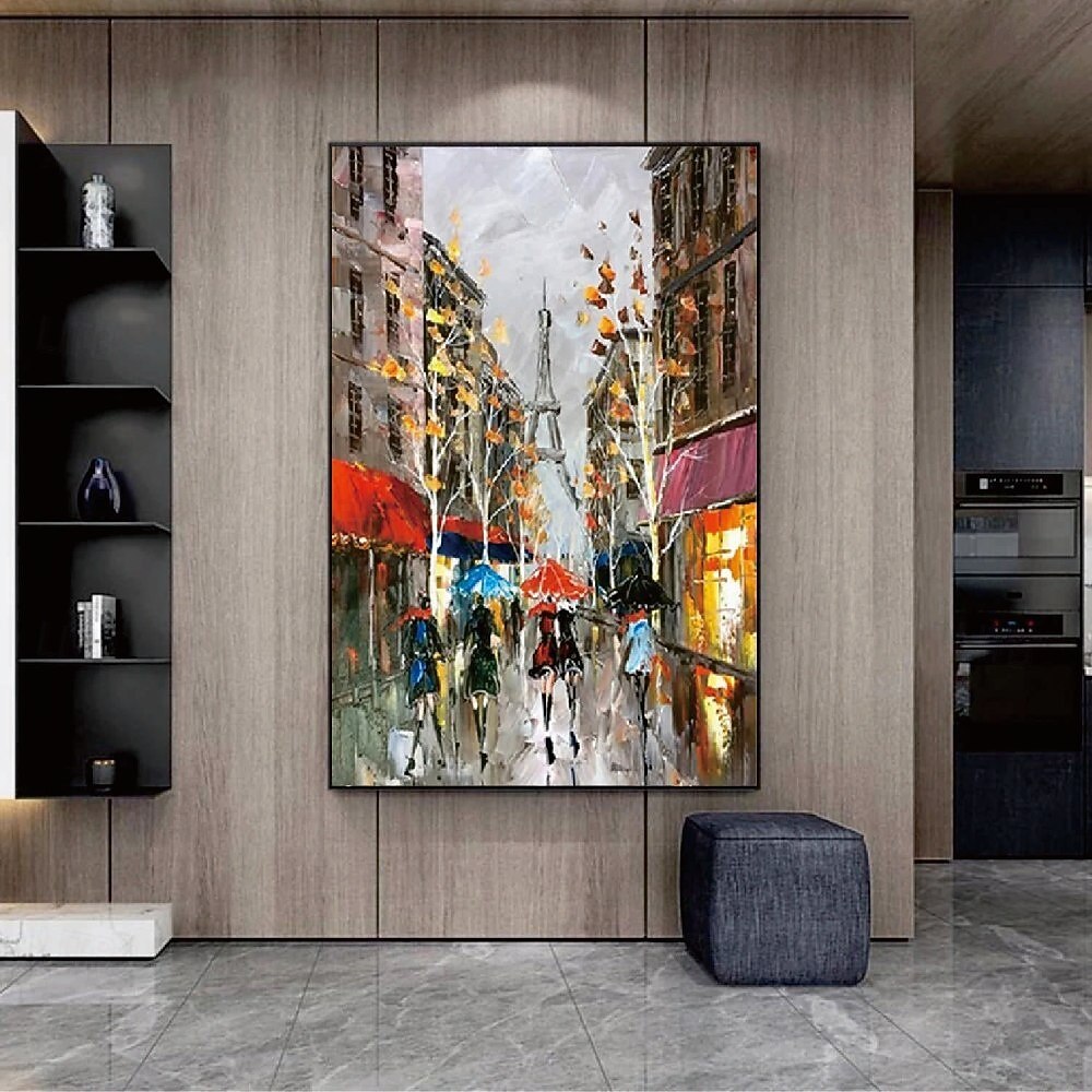 bymaling håndmalt gatelandskap maleri impresjonismemaling bykunstmaling håndmalt urban veggkunst oljemaleri håndmalt moderne bymaleri veggkunst dekor 2026 - $83.99 –P3
