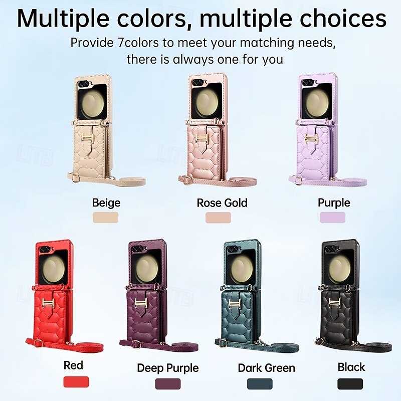 Phone Case For Z Flip 5 Z Flip 4 Z Flip 3 Back Cover with Stand Holder with Lanyard with Wrist Strap Retro TPU PU Leather 2025 - $23.99 –P1
