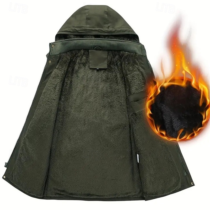 Męskie Kurtka polarowa Kurtka cargo Codzienny Urlop Keep Warm Kieszeń Polar Jesień i zima Równina Moda Moda miejska Kołnierz stawiany Regularny Czarny Khaki Zieleń wojskowa Kurtki 2026 - $87.99 –P2
