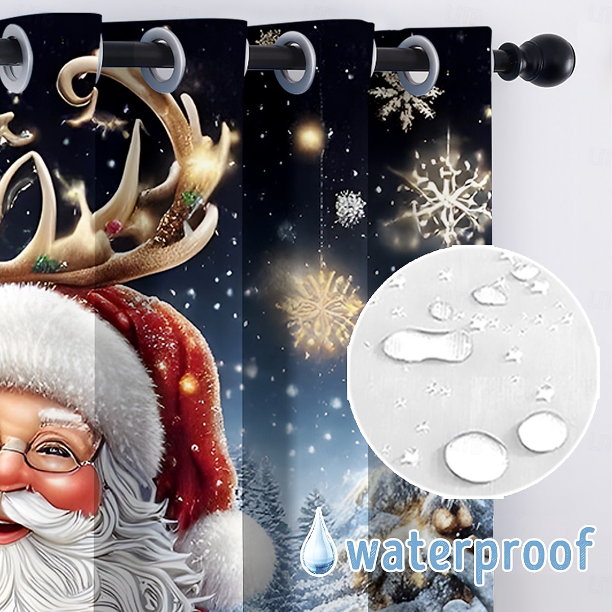 vánoční ozdoby santa voděodolný venkovní závěs soukromí, posuvné závěsy na terasu, závěsy na pergolu, průchodka pro altán, balkon, veranda, párty, 1 panel 2025 - $42.99 –P7