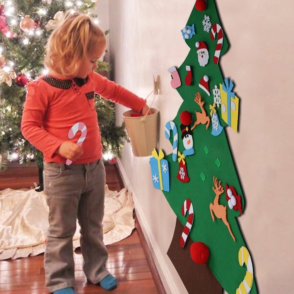 DIY Felt Christmas Tree Set with Ornaments for Kids, Xmas Gifts, New Year Door Wall Hanging Decorations 2025 - $19.49 –P3