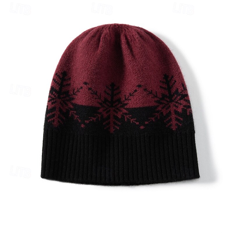 Homme Femme Bonnet en laine Vin Rouge Cachemire Noël Tricot Chaud Ecole Noël Extérieur Motif de flocon de neige Noël Chaud de 2025 ? $61.99 -P2