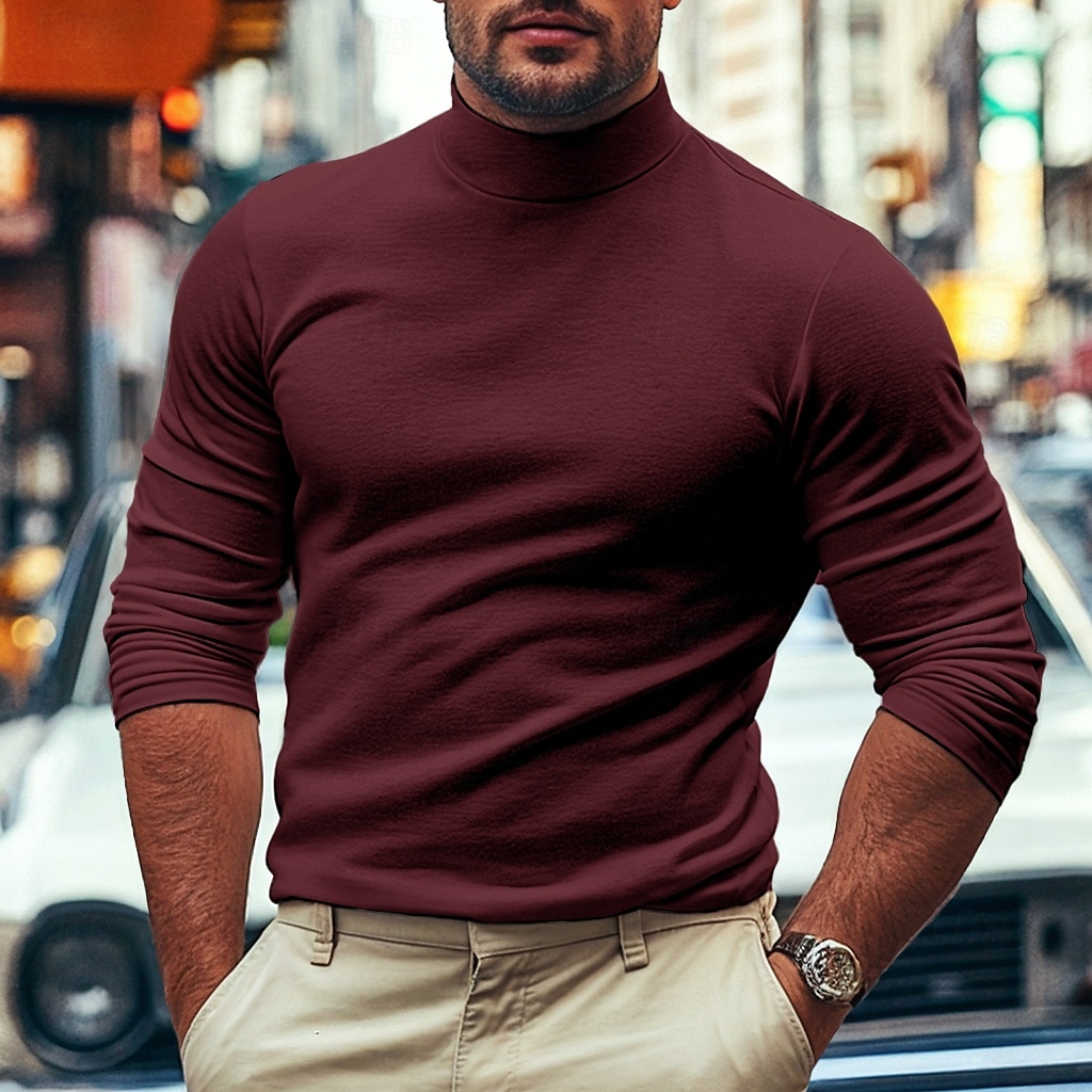 Men's Dralon Mock Turtleneck T shirt Tee Turtleneck shirt Tee Top Long Sleeve Shirt Plain Turtleneck Street Vacation Long Sleeve Soft Clothing Apparel Fashion Designer Basic 2025 - $17.99 –P7
