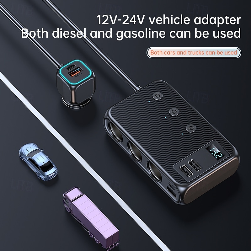 Car Cigarette Lighter Adapter Splitter 9 in 1 Cigarette Lighter USB Charger 3 Socket USB C Car Charger Adapter with Voltmeter 12V/24V Plug Outlet Fast Charging for Phone 2025 - $44.99 –P7
