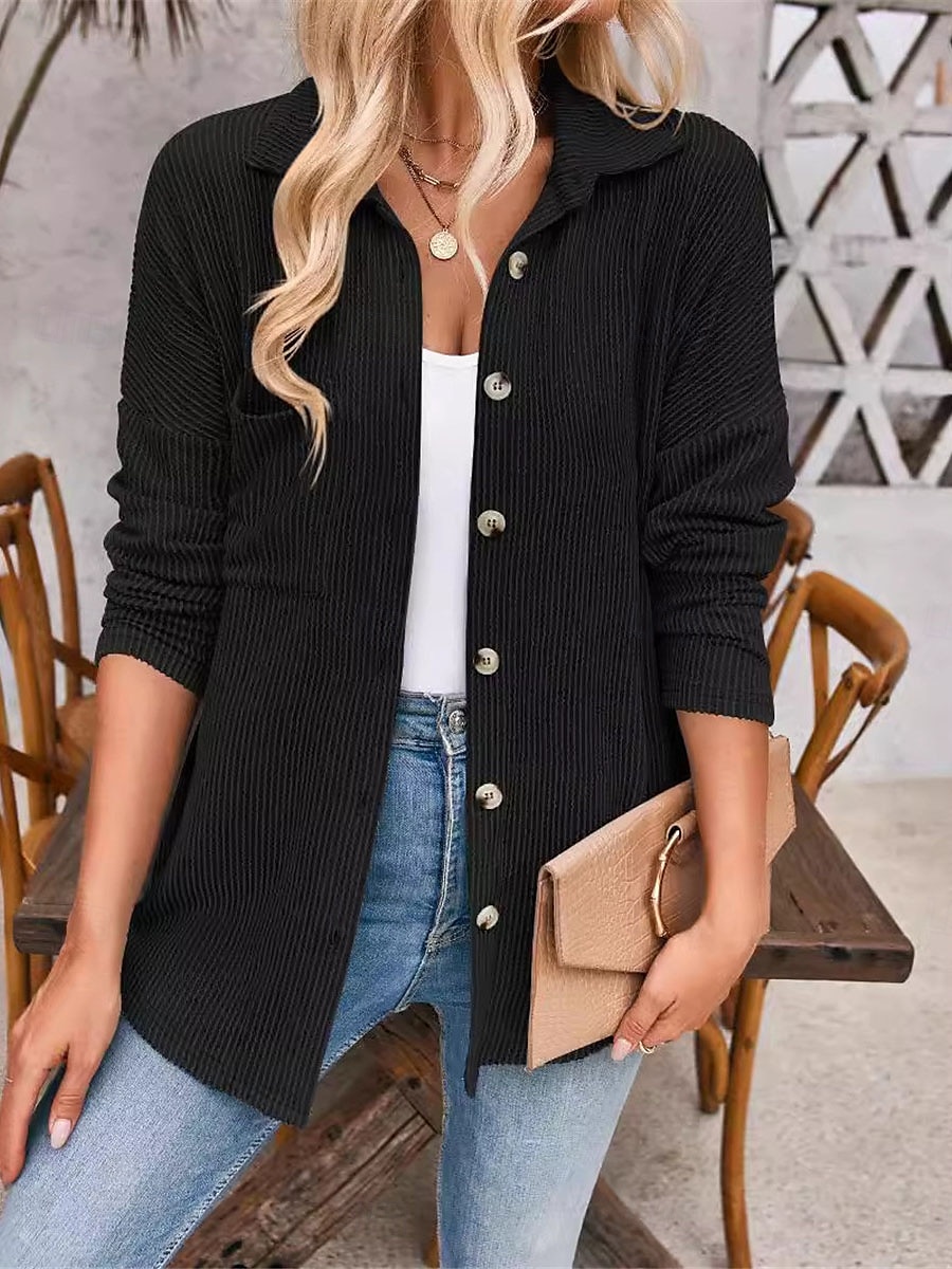 Women's Casual Jacket Outdoor Street Daily Wear Fall Regular Coat Regular Fit Thermal Warm Breathable Stylish Casual Jacket Long Sleeve Stripes and Plaid with Pockets Print Black Blue Khaki 2025 - $34.99 –P9