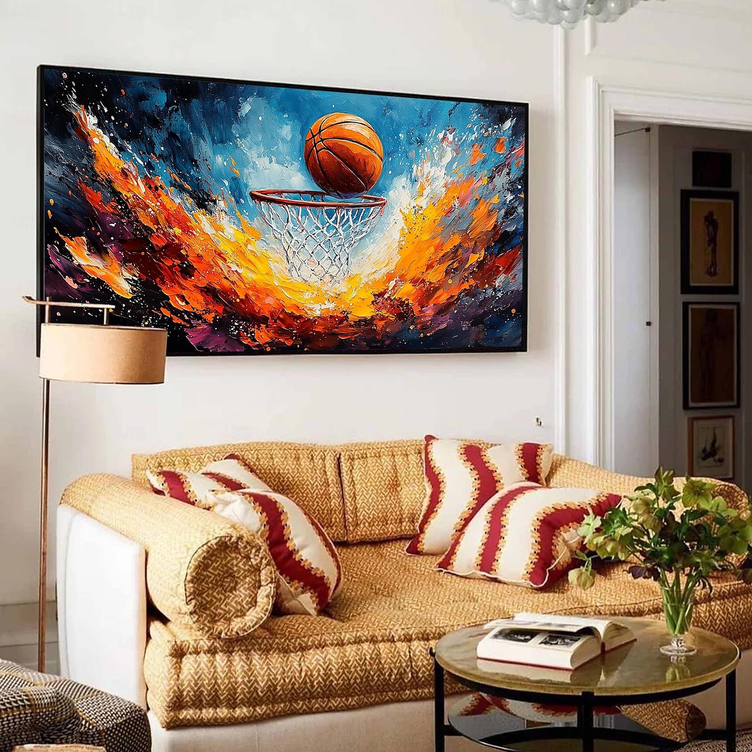 Pictură în ulei originală de sport de baschet realizată manual pe pânză artă de perete abstractă jucător de baschet pentru decorarea casei cu cadru întins/fără pictură cu cadru interior 2025 - $150.99 –P3