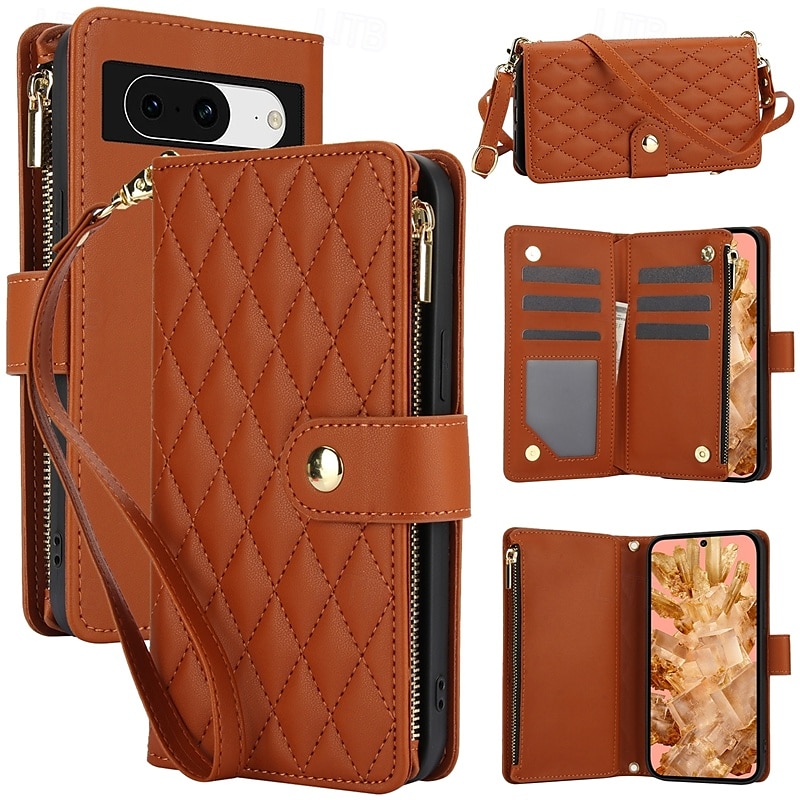 Phone Case For Pixel 9 Pro Pixel 9 Pro XL Pixel 8 Pro Pixel 8 Pixel 9 Pixel 7 Pixel 7 Pro Pixel 6 Pixel 6 Pro Back Cover with Stand Holder Zipper with Lanyard Retro TPU PU Leather 2025 - $21.99 –P3