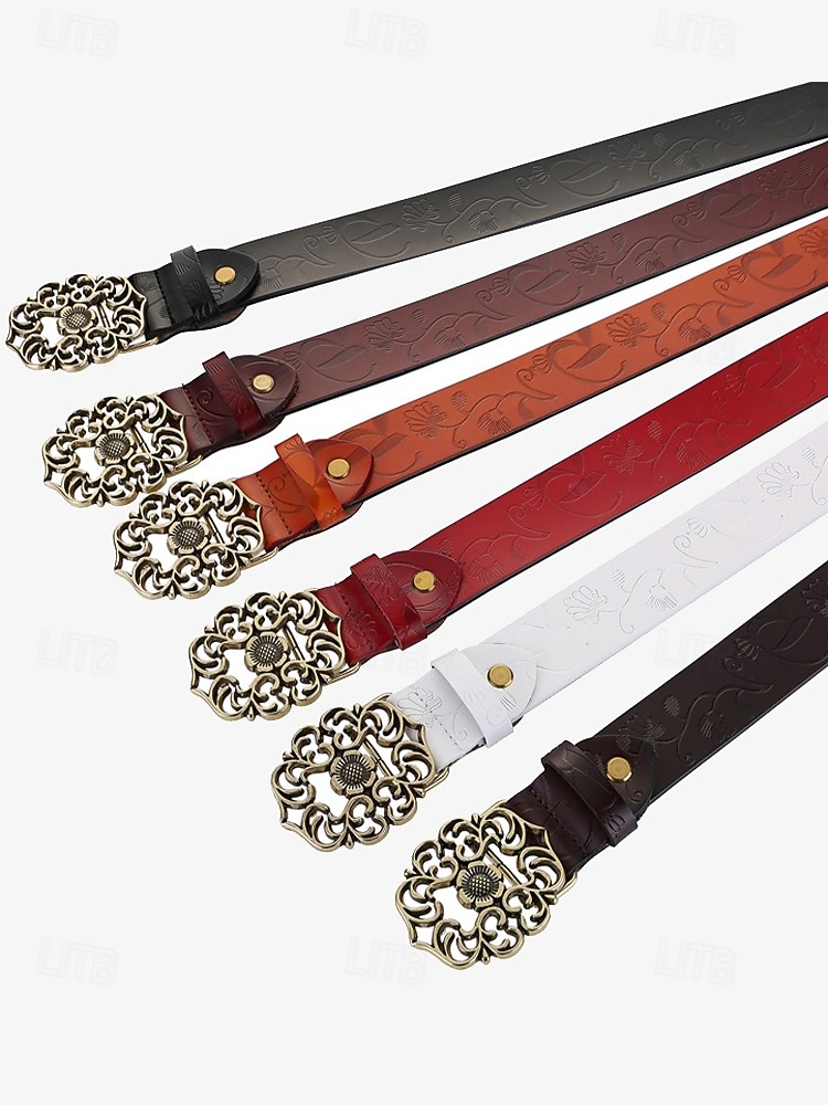 rode leren damesriem met vintage bloemengesp – accessoire in westerse boho-stijl 2025 - $19.99 –P3