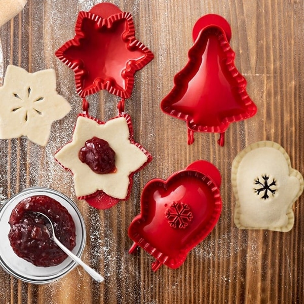 kerst one-press hand taartvormer, kerstkoekjesvormen voor appeltaart en gebak, kerstkoekjesvorm en taartkorstpersgereedschap 2025 - $6.49 –P4